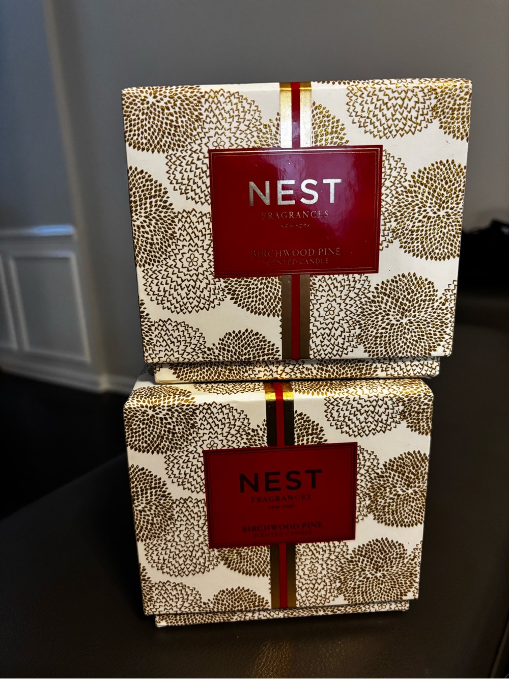 NEST Fragrances Red & Gold Patterned Gift Candle Box set, 2pcs